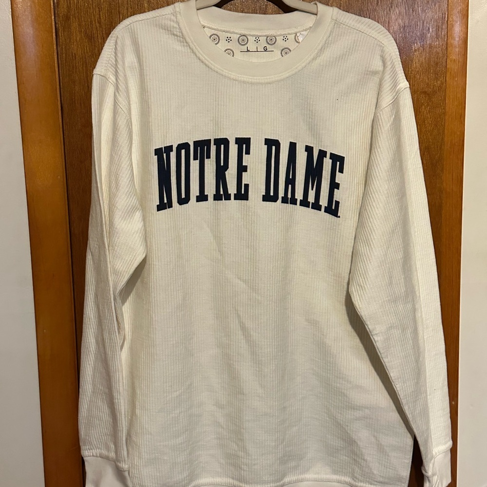 Pressbox Notre Dame Cream Ribbed Sweatshirt/long sleeve shirt-NWT-size Large